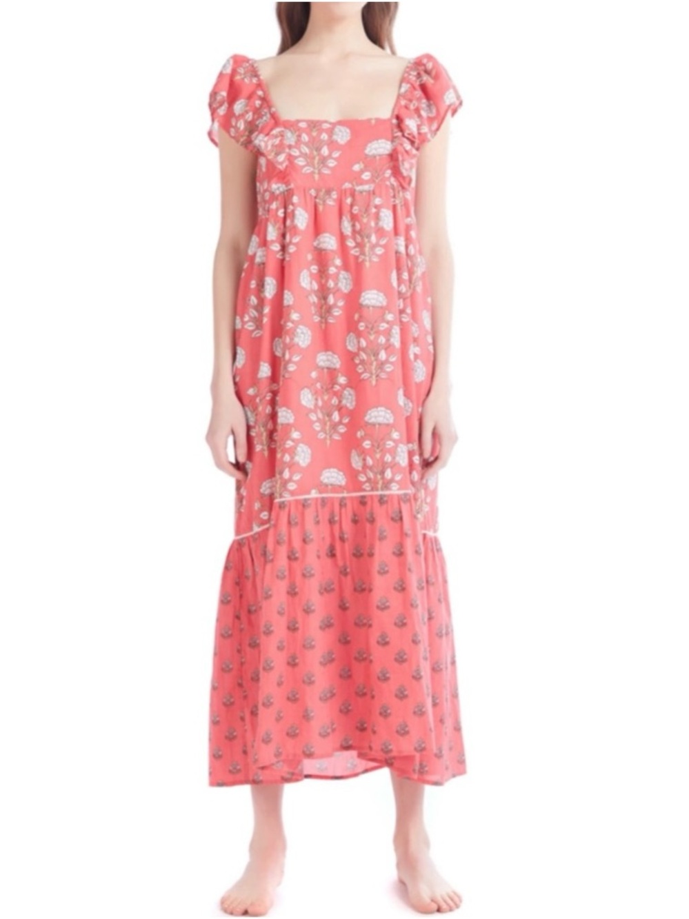 Ro's Garden Pink Jimmy Dress Size M Floral Flutter Sleeve Boho Cottage